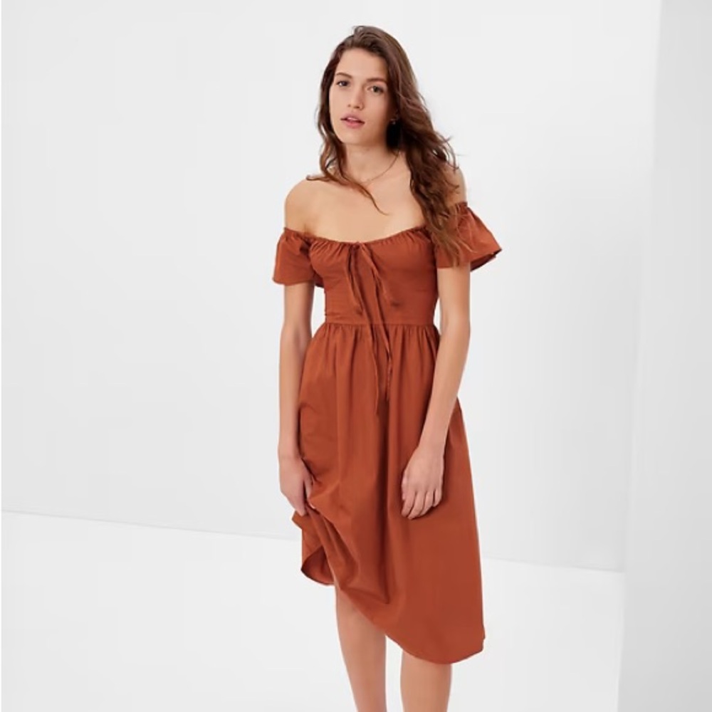Off-Shoulder burnt orange dress